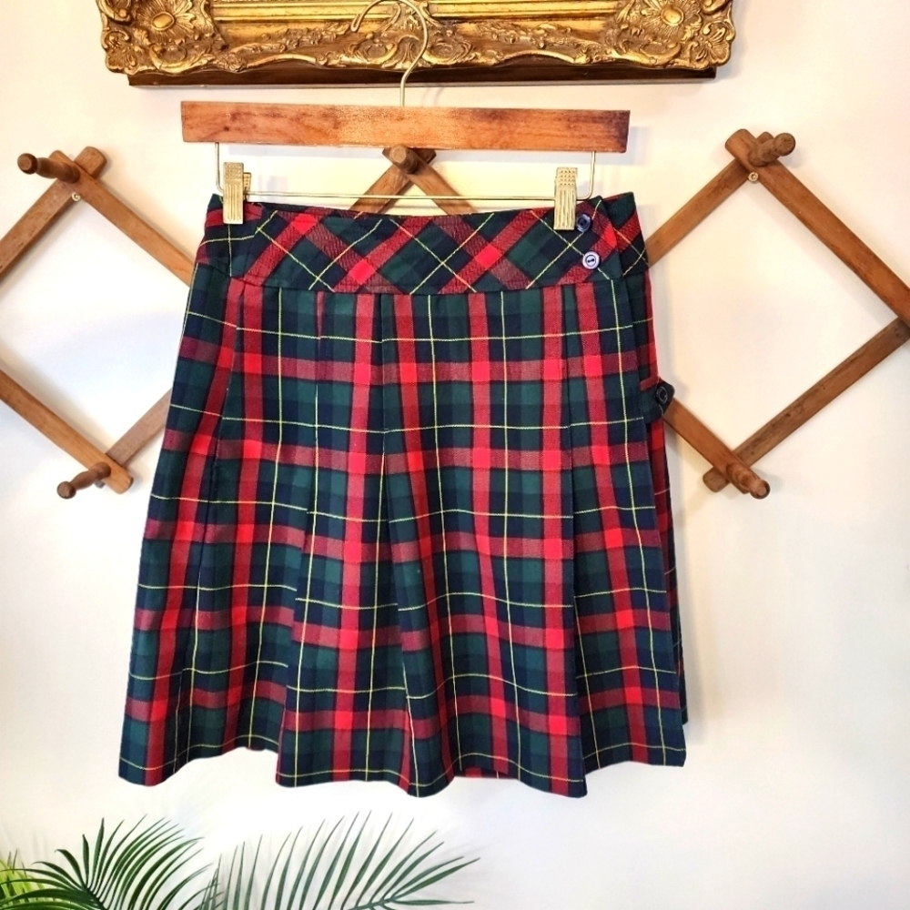 VintageTartan Plaid Skirt Pleated Wrap Skirt Schoolbells Kilt Style Small